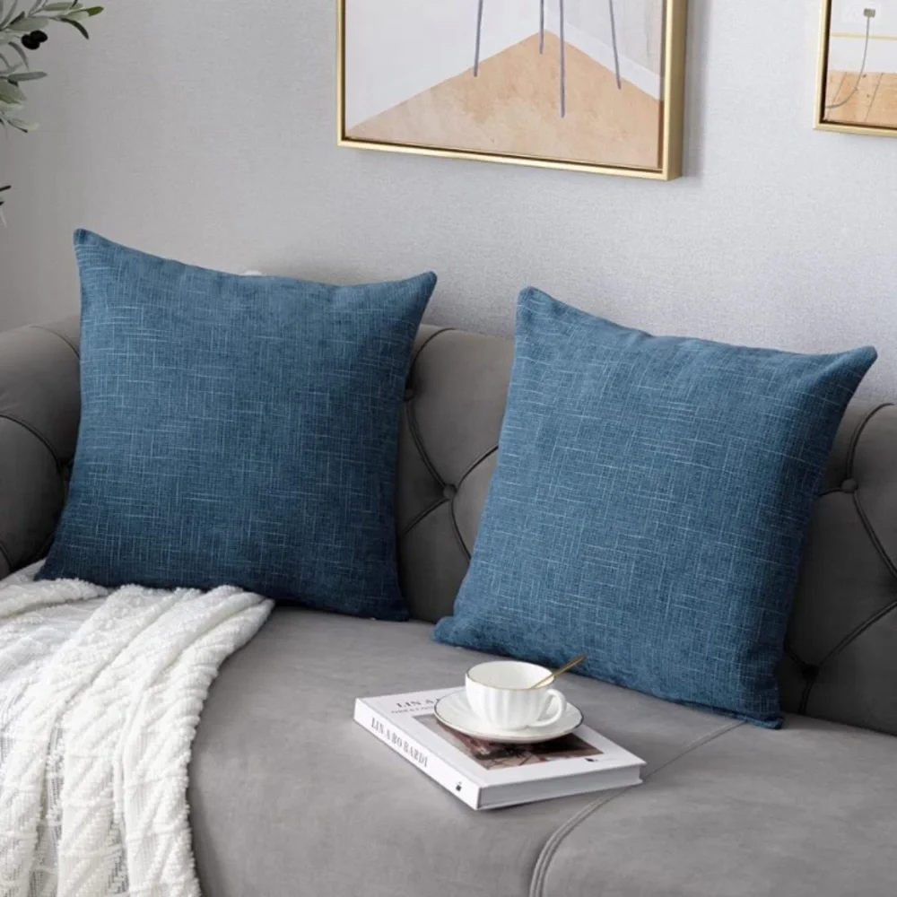 Luxury Home | Denim Blue Soft Textured Chenille Oversized Throw Pillow Covers